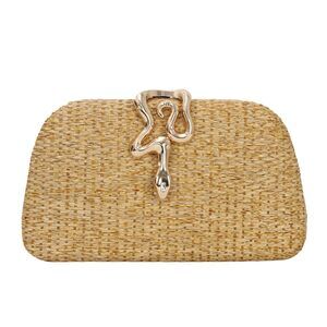 1982 Straw Clutch Purses Summer Woven Evening Bag Formal with Chain